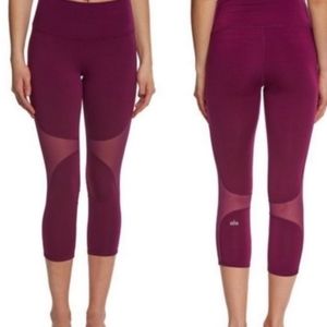 Alo coast burgundy capri high waist sheer panel leggings small plum